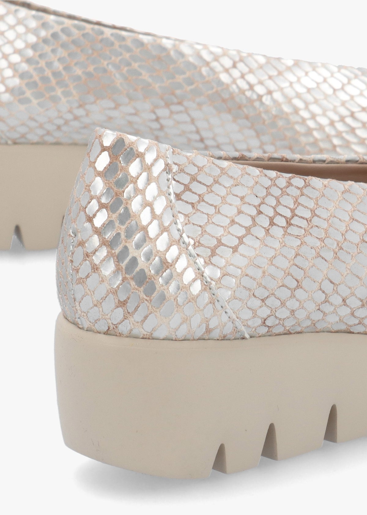 Flyer Champagne Leather Snake Print Low Wedge Court Shoes