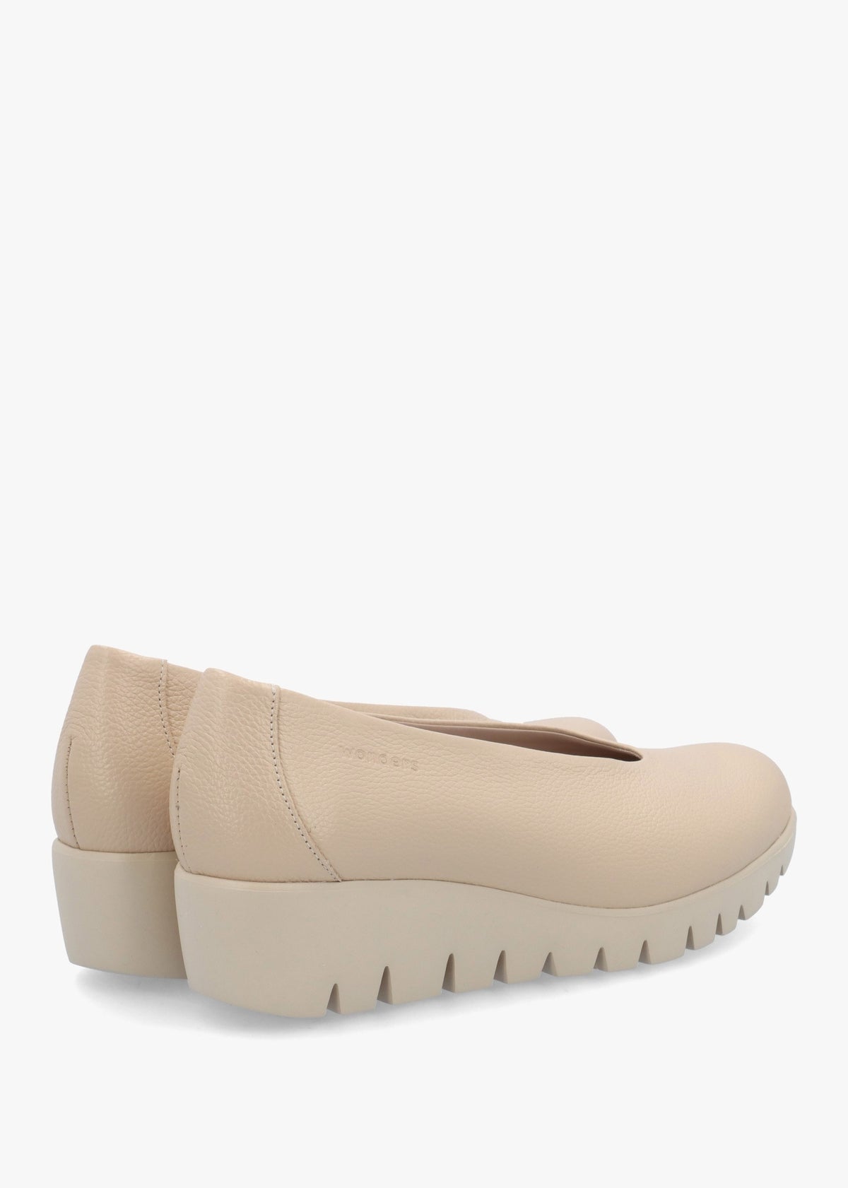 Flyer Beige Leather Low Wedge Court Shoes
