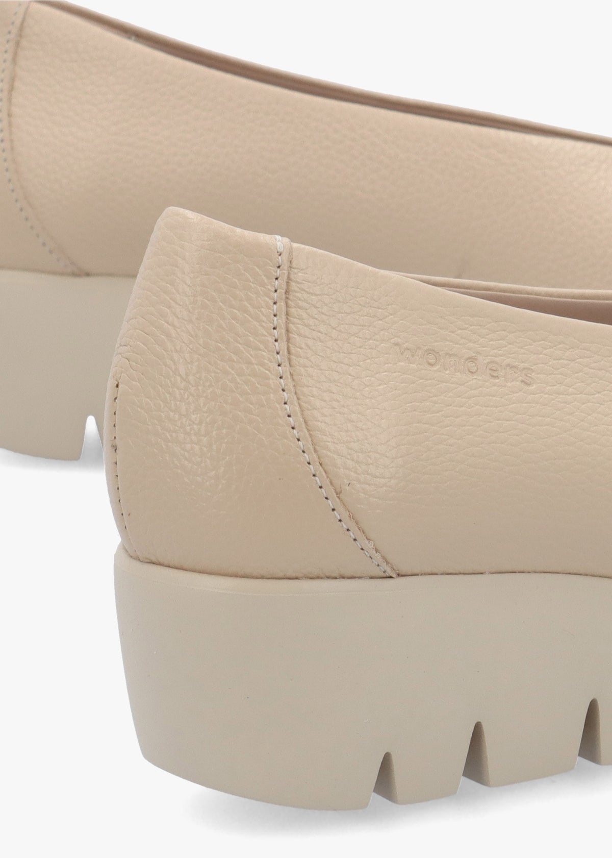Flyer Beige Leather Low Wedge Court Shoes