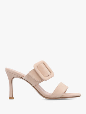 Eilish Nude Suede Buckle Heeled Mules