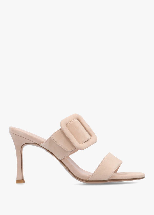 Eilish Nude Suede Buckle Heeled Mules