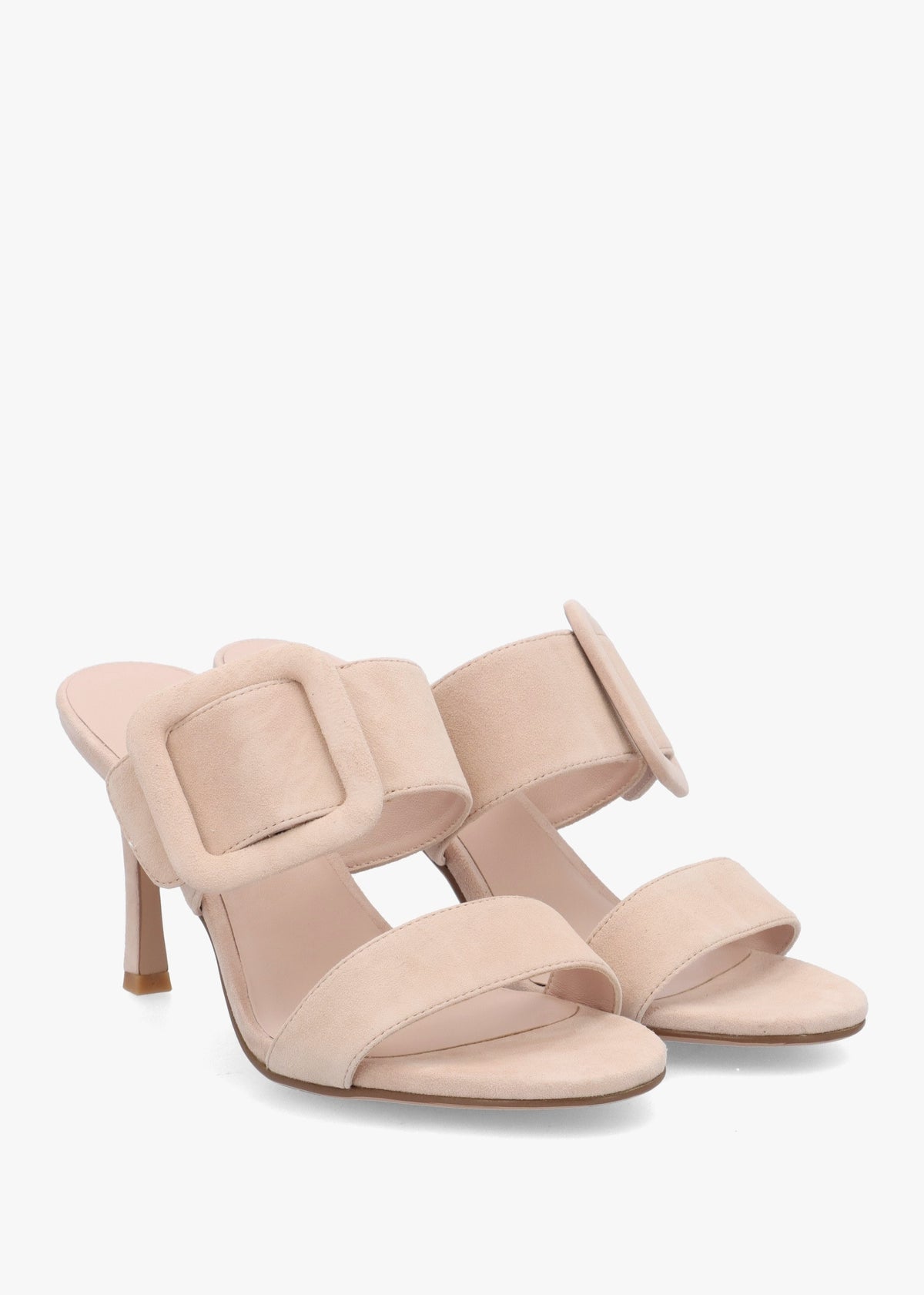 Eilish Nude Suede Buckle Heeled Mules