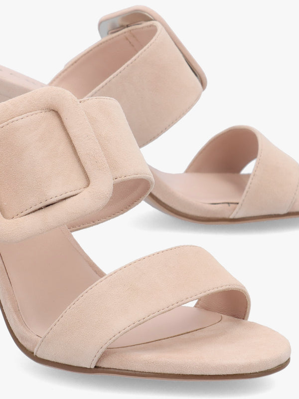 Eilish Nude Suede Buckle Heeled Mules