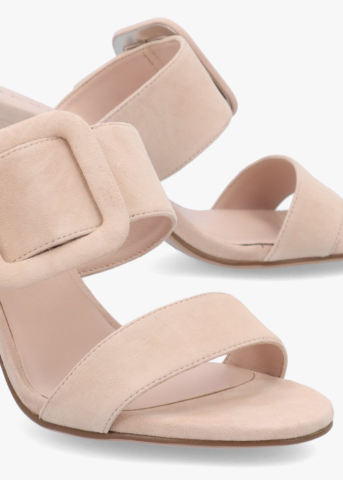 Eilish Nude Suede Buckle Heeled Mules