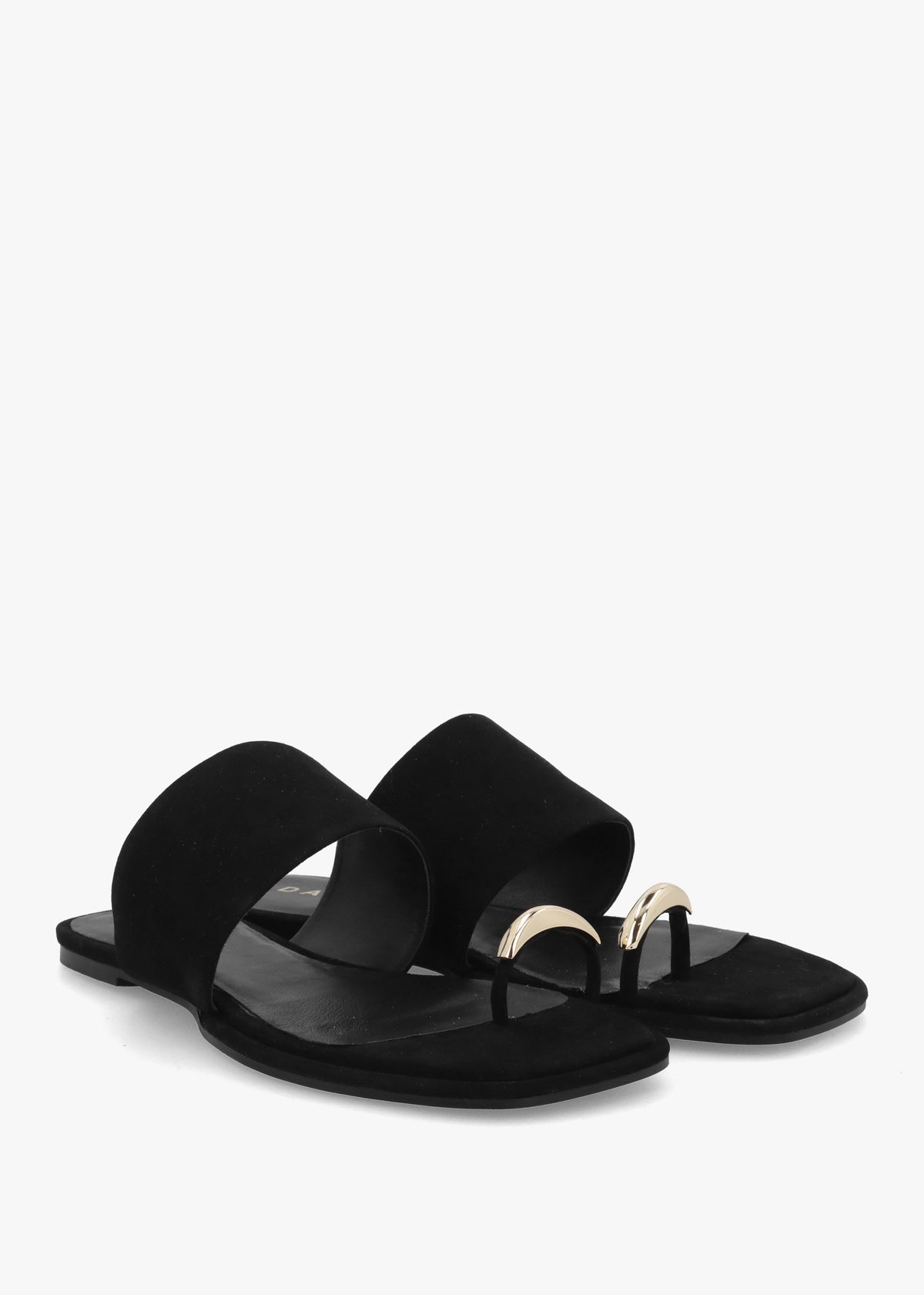 Eloop Black Suede Ring Toe Post Flat Sandals