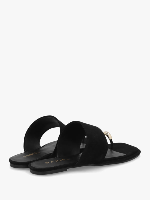 Eloop Black Suede Ring Toe Post Flat Sandals