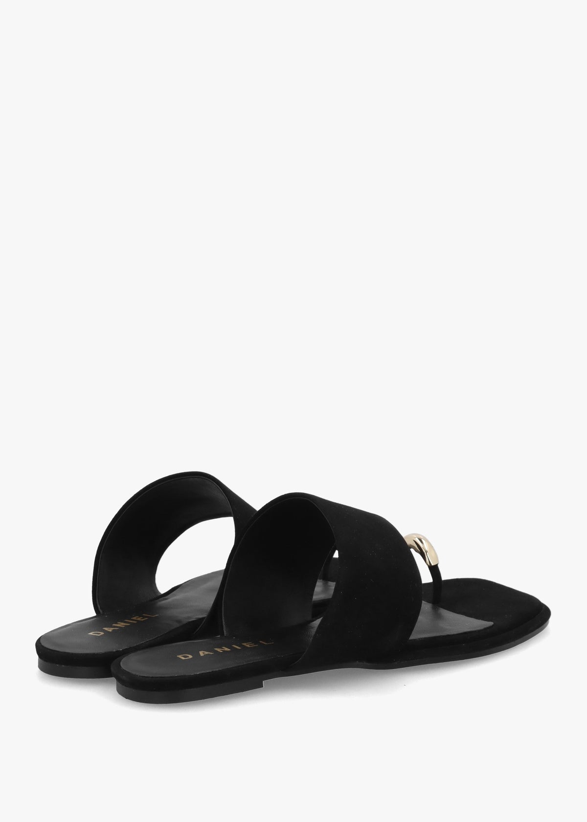 Eloop Black Suede Ring Toe Post Flat Sandals