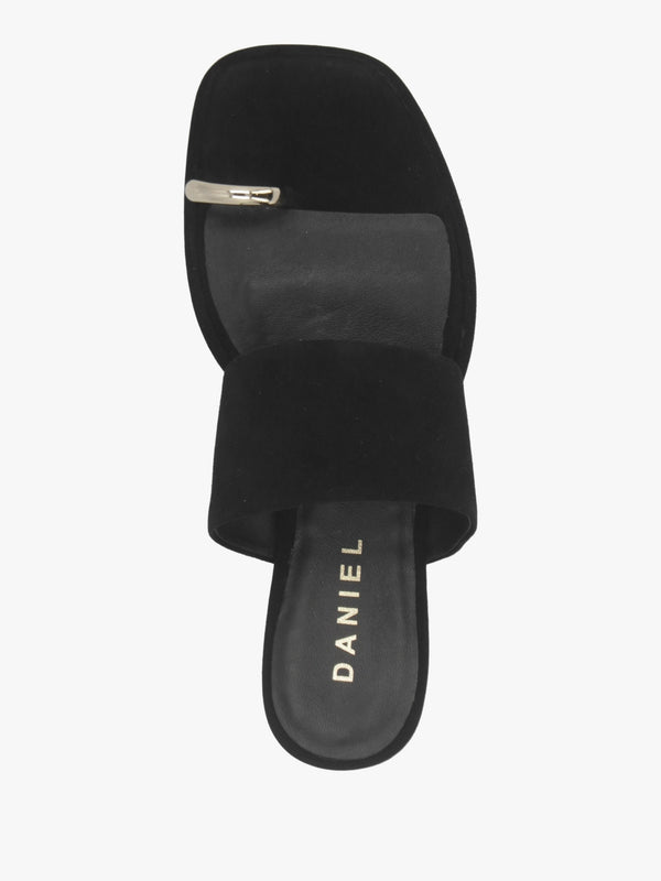 Eloop Black Suede Ring Toe Post Flat Sandals