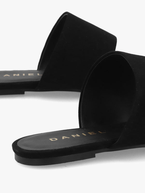 Eloop Black Suede Ring Toe Post Flat Sandals
