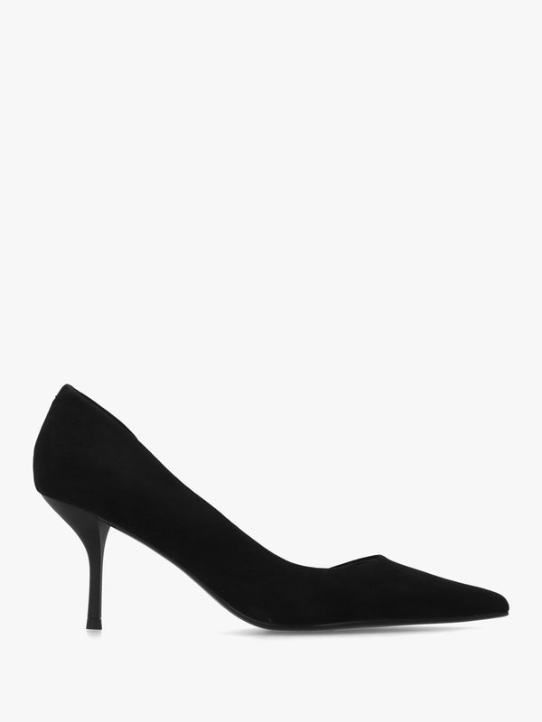 Emma D’Orsay Black Suede Mid Heel Court Shoes