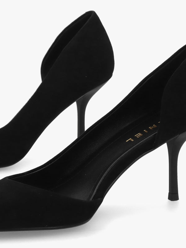 Emma D’Orsay Black Suede Mid Heel Court Shoes