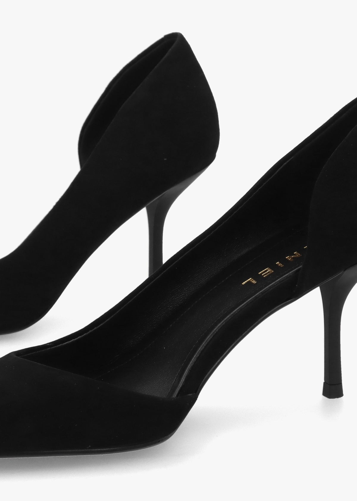 Emma D’Orsay Black Suede Mid Heel Court Shoes