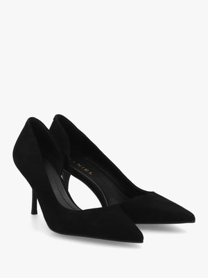 Emma D’Orsay Black Suede Mid Heel Court Shoes