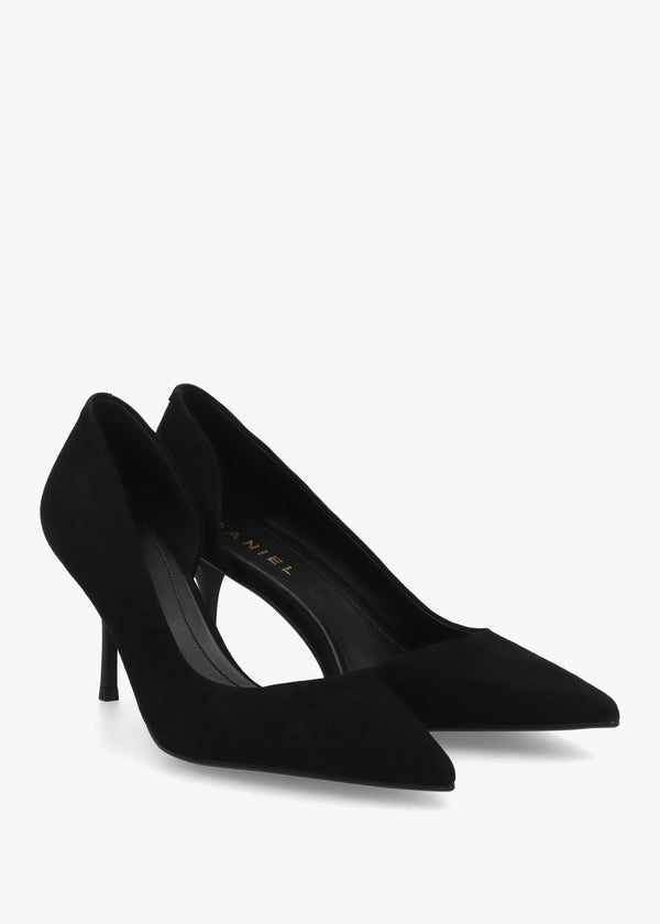 Emma D’Orsay Black Suede Mid Heel Court Shoes