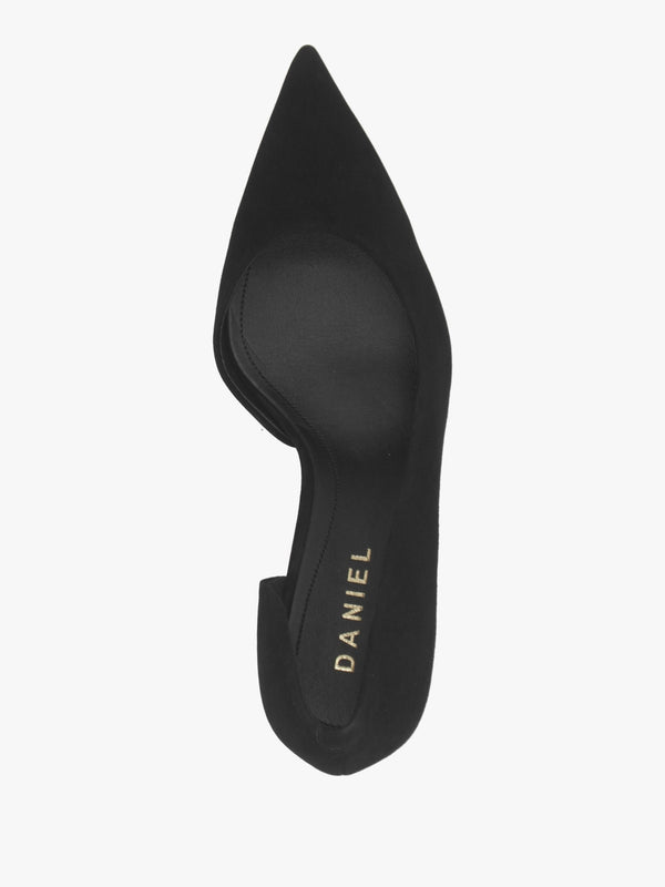 Emma D’Orsay Black Suede Mid Heel Court Shoes