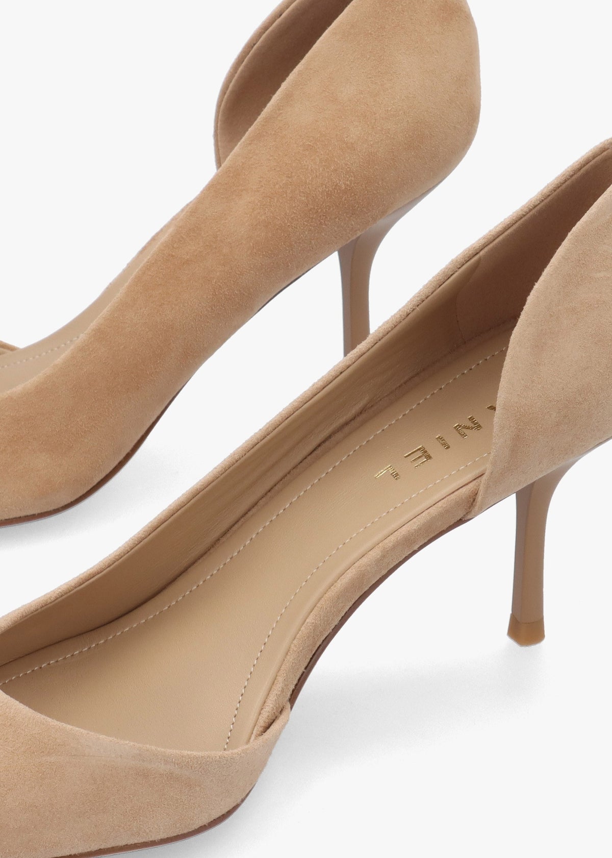 Emma D’Orsay Beige Suede Mid Heel Court Shoes