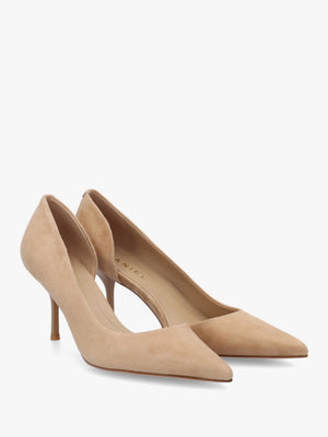 Emma D’Orsay Beige Suede Mid Heel Court Shoes