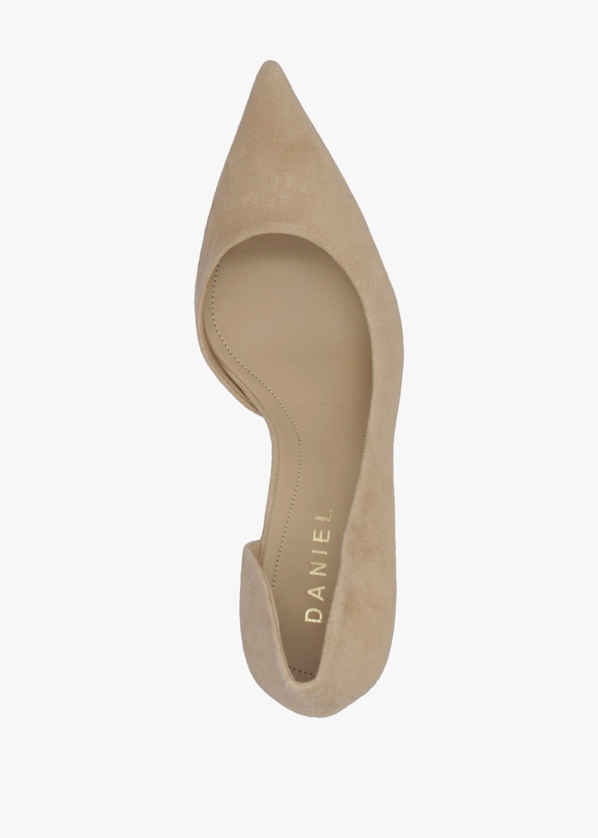 Emma D’Orsay Beige Suede Mid Heel Court Shoes