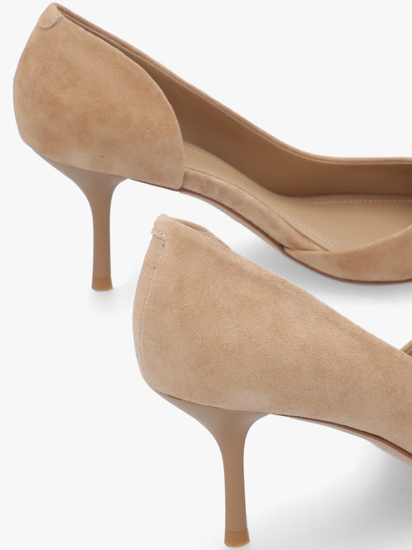 Emma D’Orsay Beige Suede Mid Heel Court Shoes