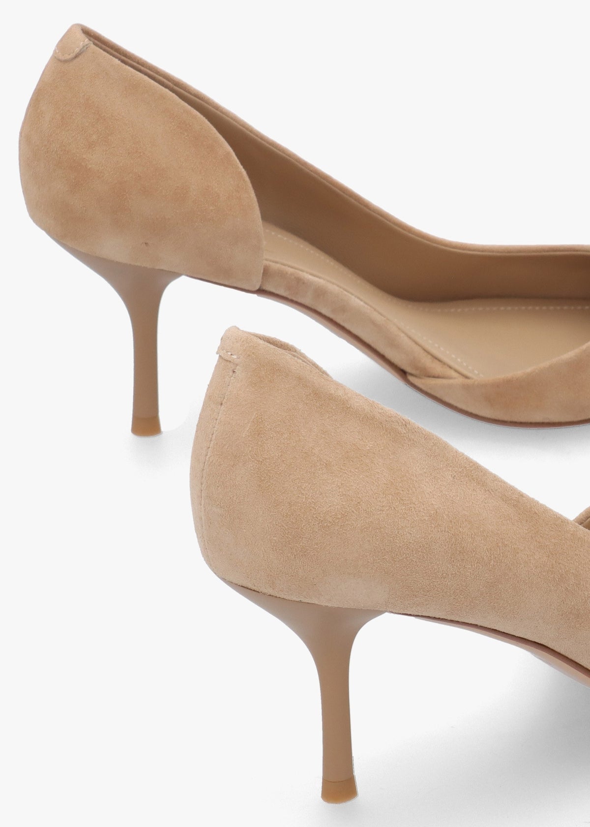 Emma D’Orsay Beige Suede Mid Heel Court Shoes