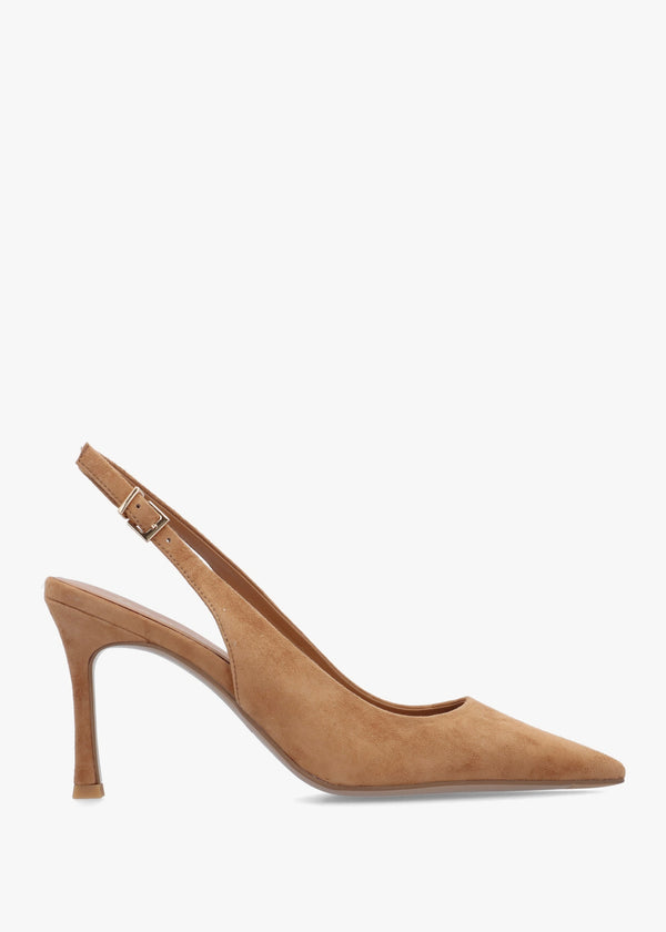 Enjoy Tan Suede Mid Heel Sling Back Court Shoes