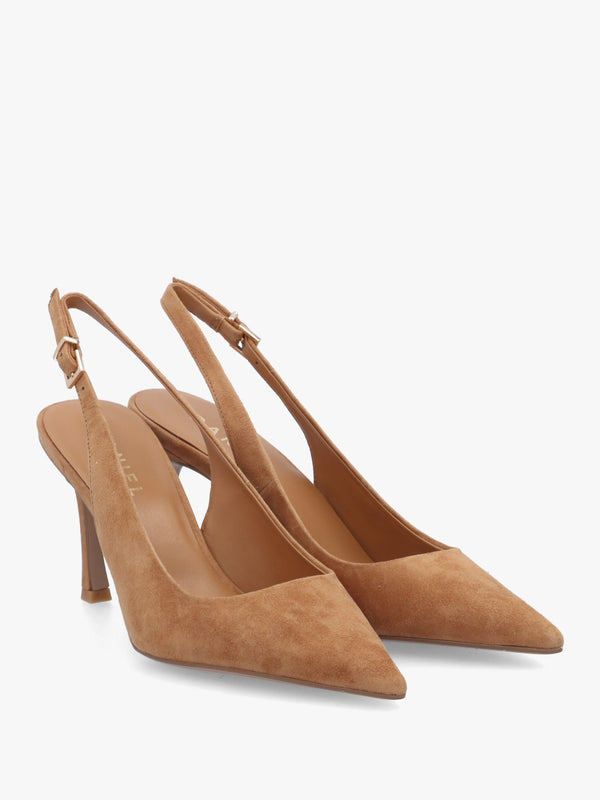 Enjoy Tan Suede Mid Heel Sling Back Court Shoes