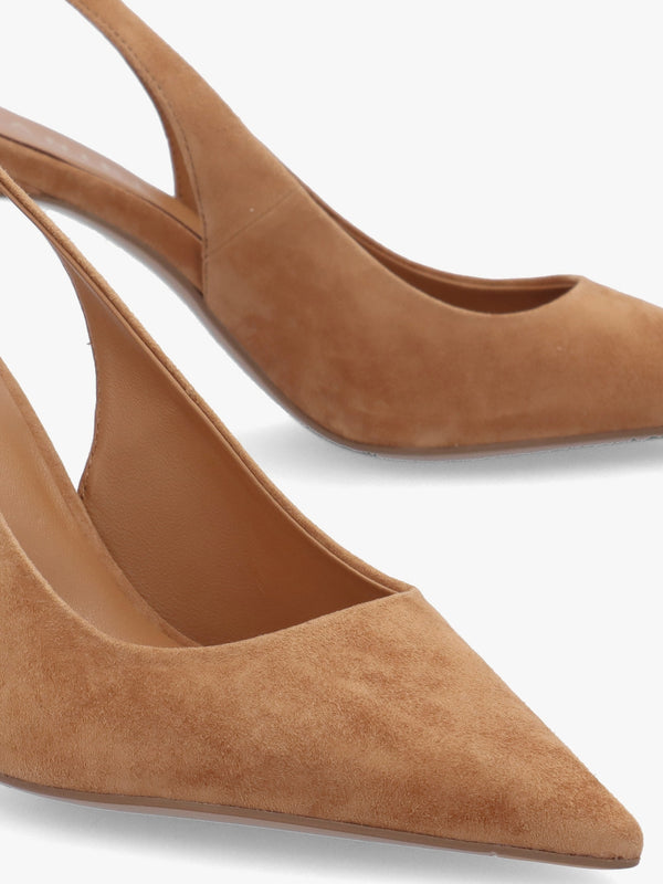Enjoy Tan Suede Mid Heel Sling Back Court Shoes
