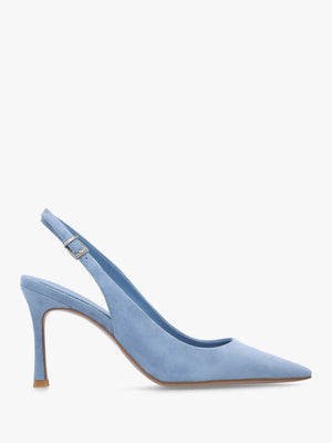 Enjoy Blue Suede Mid Heel Sling Back Court Shoes