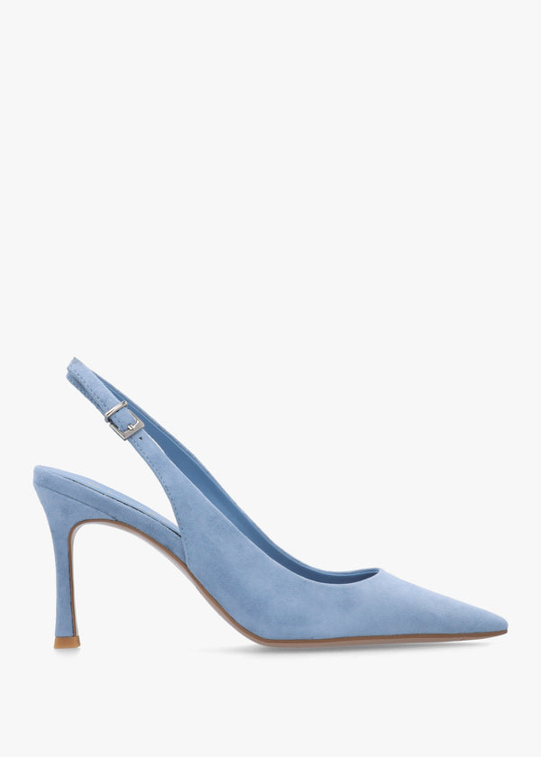 Enjoy Blue Suede Mid Heel Sling Back Court Shoes