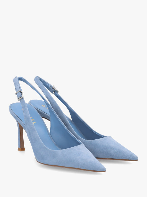 Enjoy Blue Suede Mid Heel Sling Back Court Shoes