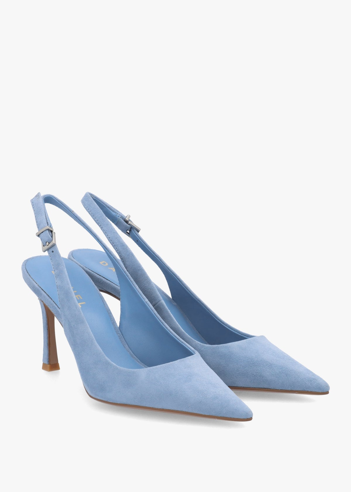 Enjoy Blue Suede Mid Heel Sling Back Court Shoes