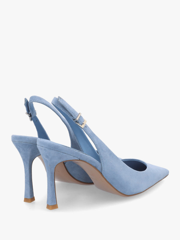Enjoy Blue Suede Mid Heel Sling Back Court Shoes