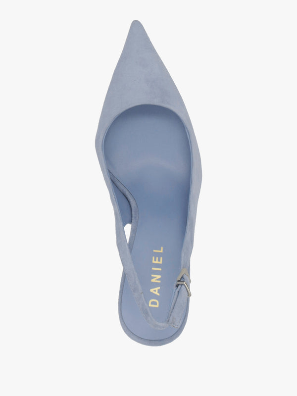 Enjoy Blue Suede Mid Heel Sling Back Court Shoes