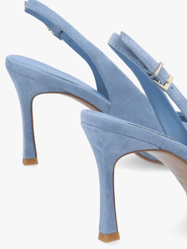Enjoy Blue Suede Mid Heel Sling Back Court Shoes
