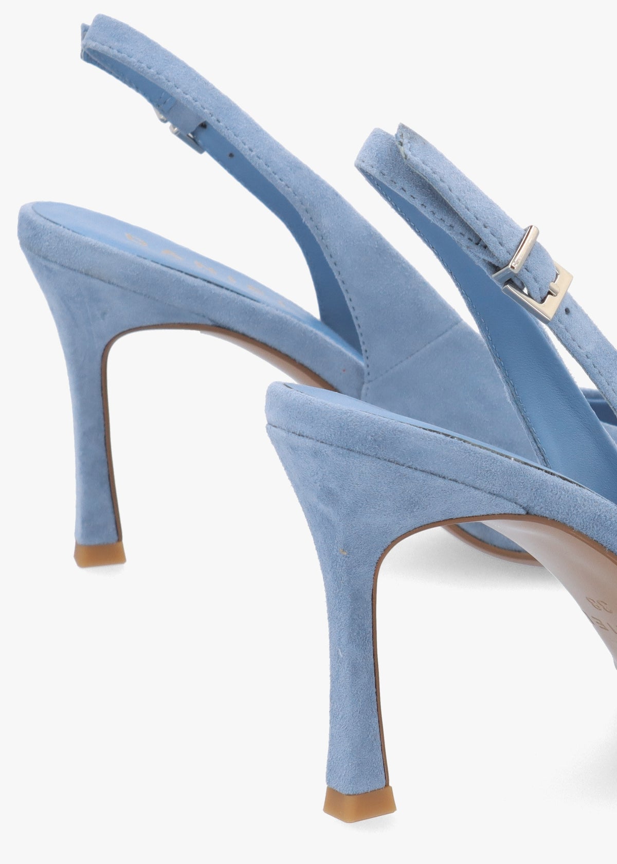 Enjoy Blue Suede Mid Heel Sling Back Court Shoes