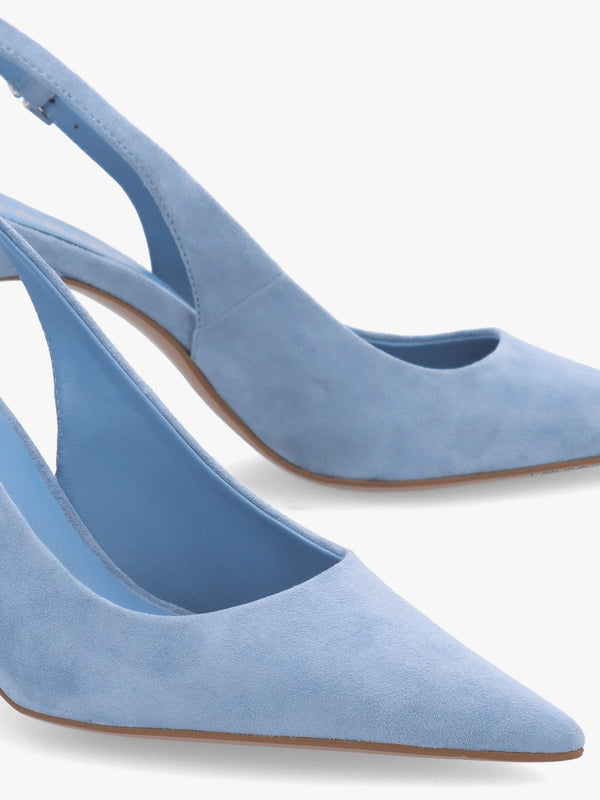 Enjoy Blue Suede Mid Heel Sling Back Court Shoes