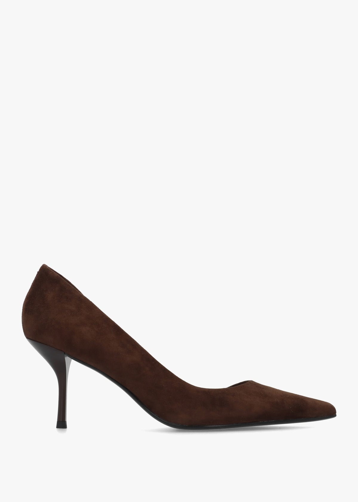 Emma D’Orsay Brown Suede Mid Heel Court Shoes