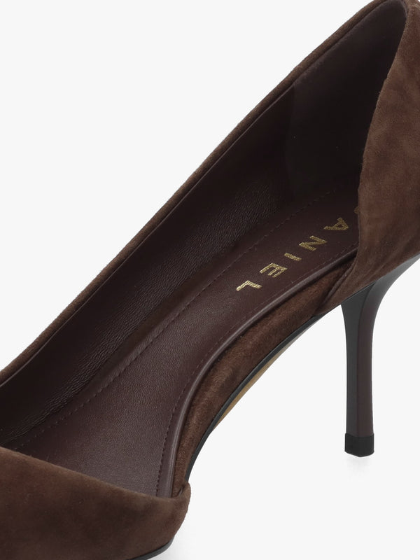 Emma D’Orsay Brown Suede Mid Heel Court Shoes