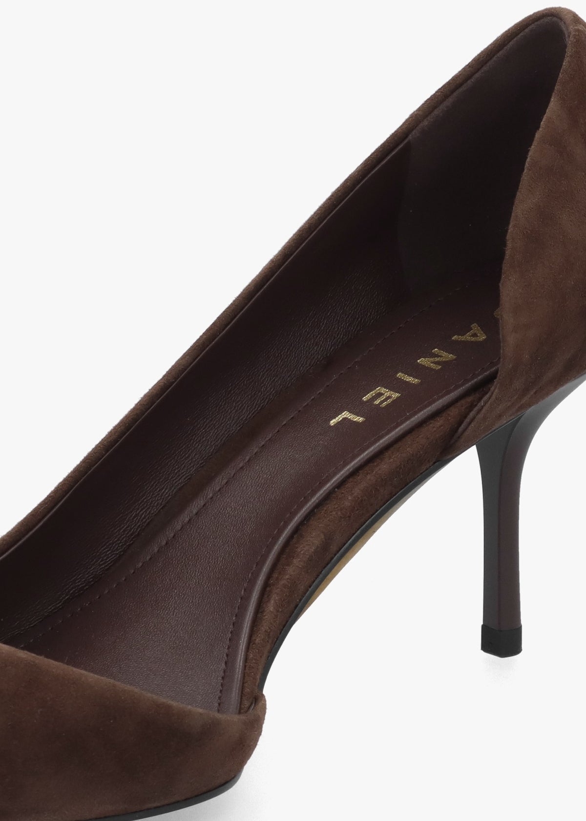 Emma D’Orsay Brown Suede Mid Heel Court Shoes
