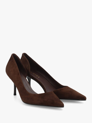 Emma D’Orsay Brown Suede Mid Heel Court Shoes
