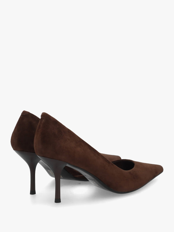 Emma D’Orsay Brown Suede Mid Heel Court Shoes