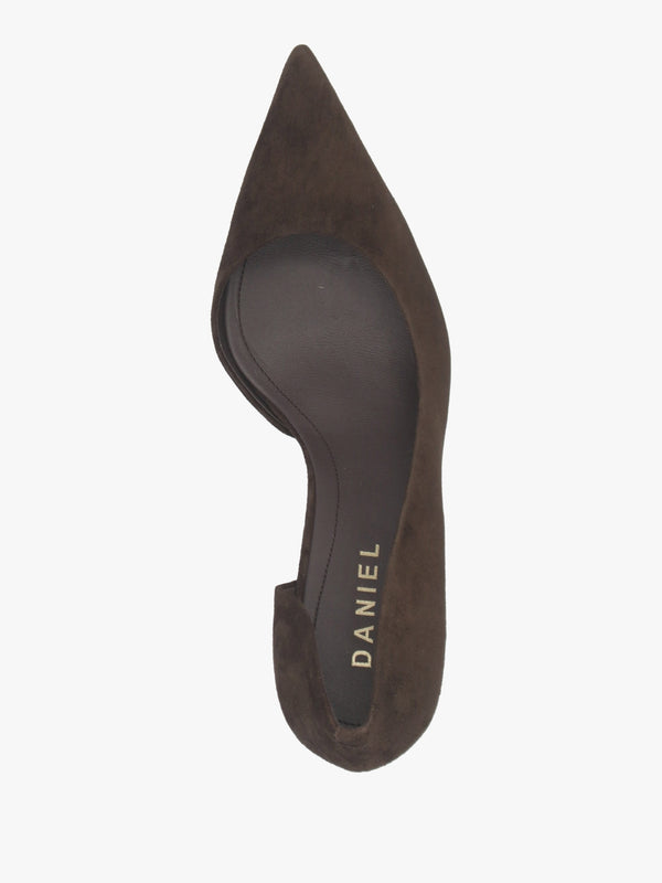 Emma D’Orsay Brown Suede Mid Heel Court Shoes