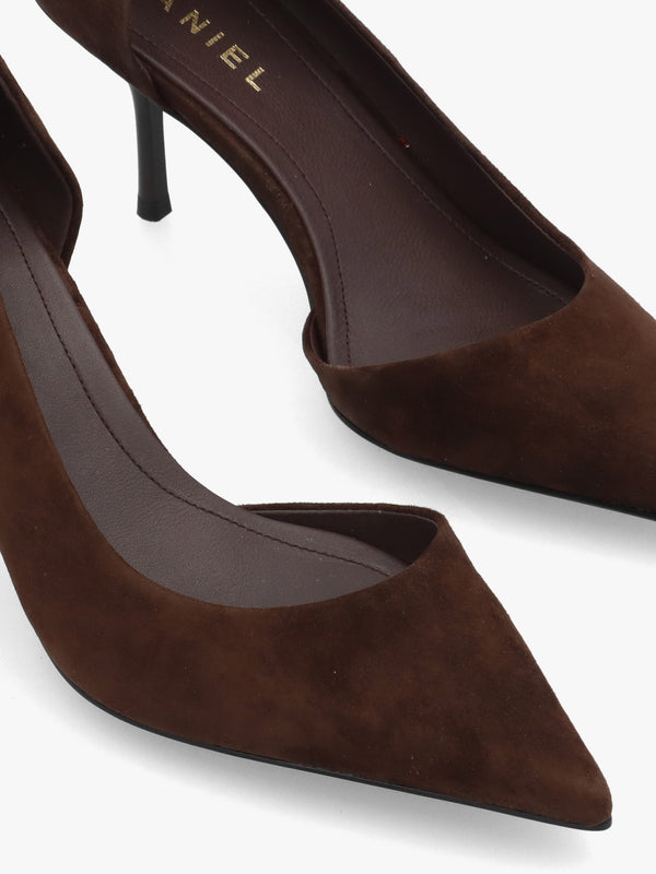 Emma D’Orsay Brown Suede Mid Heel Court Shoes