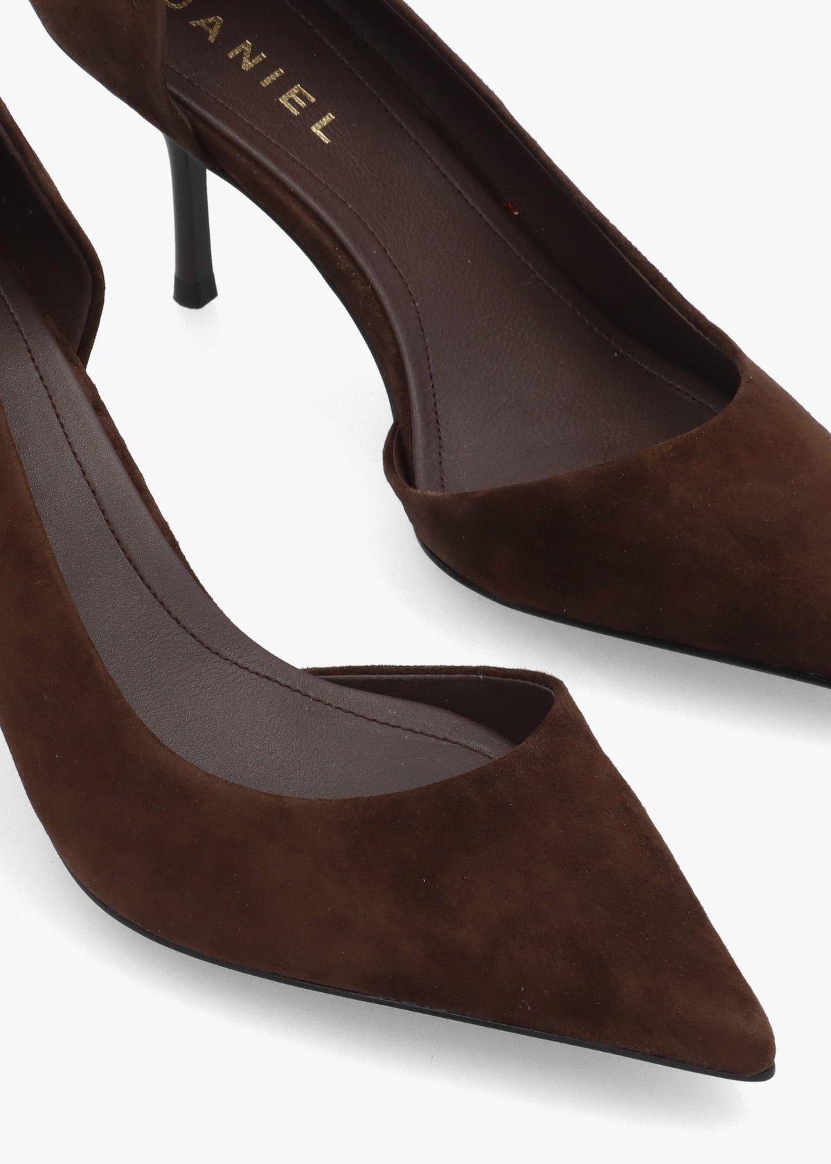 Emma D’Orsay Brown Suede Mid Heel Court Shoes
