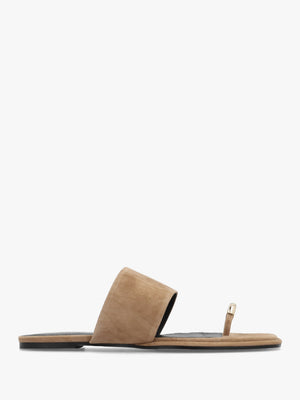 Eloop Beige Suede Ring Toe Post Flat Sandals