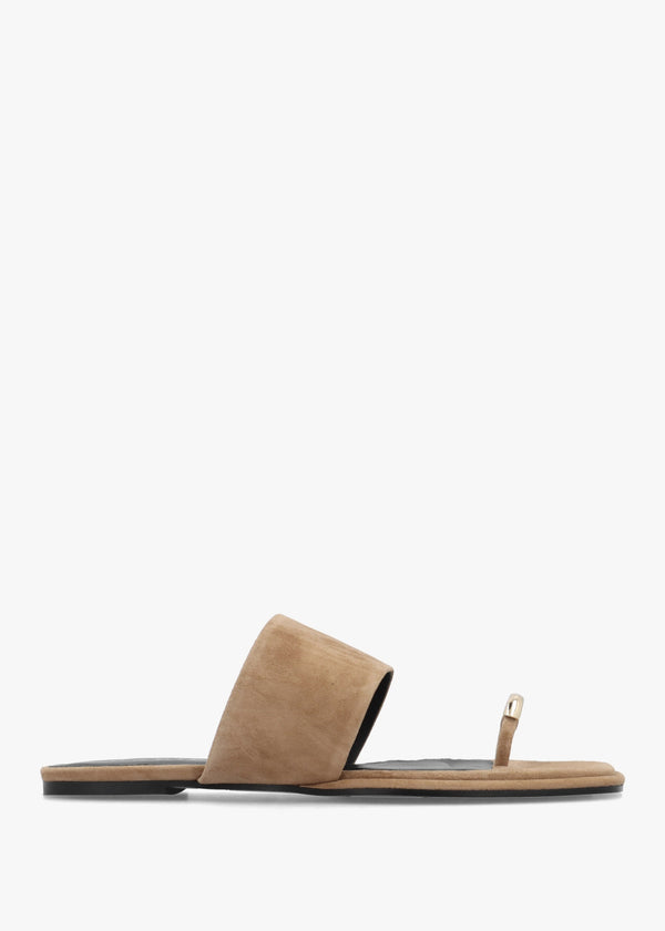 Eloop Beige Suede Ring Toe Post Flat Sandals