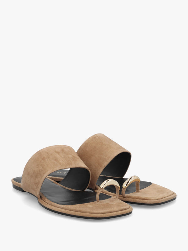 Eloop Beige Suede Ring Toe Post Flat Sandals
