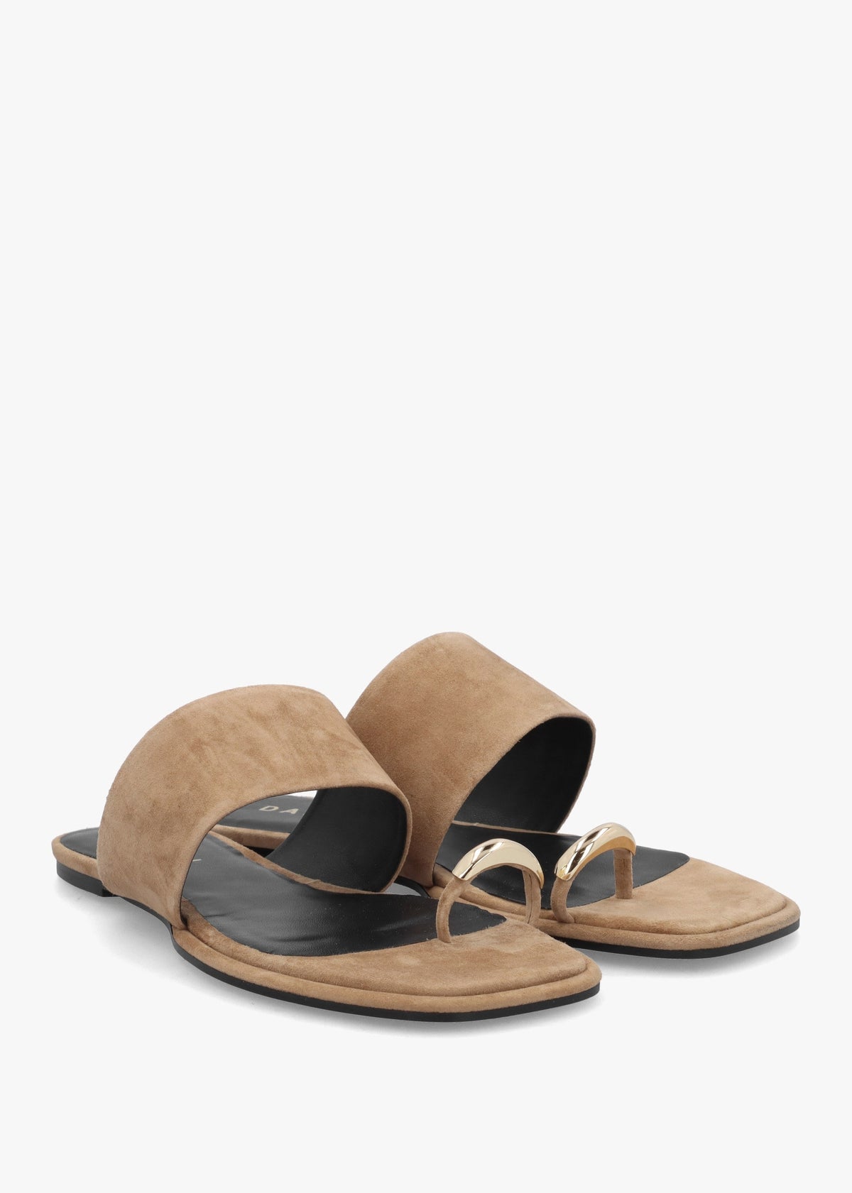 Eloop Beige Suede Ring Toe Post Flat Sandals