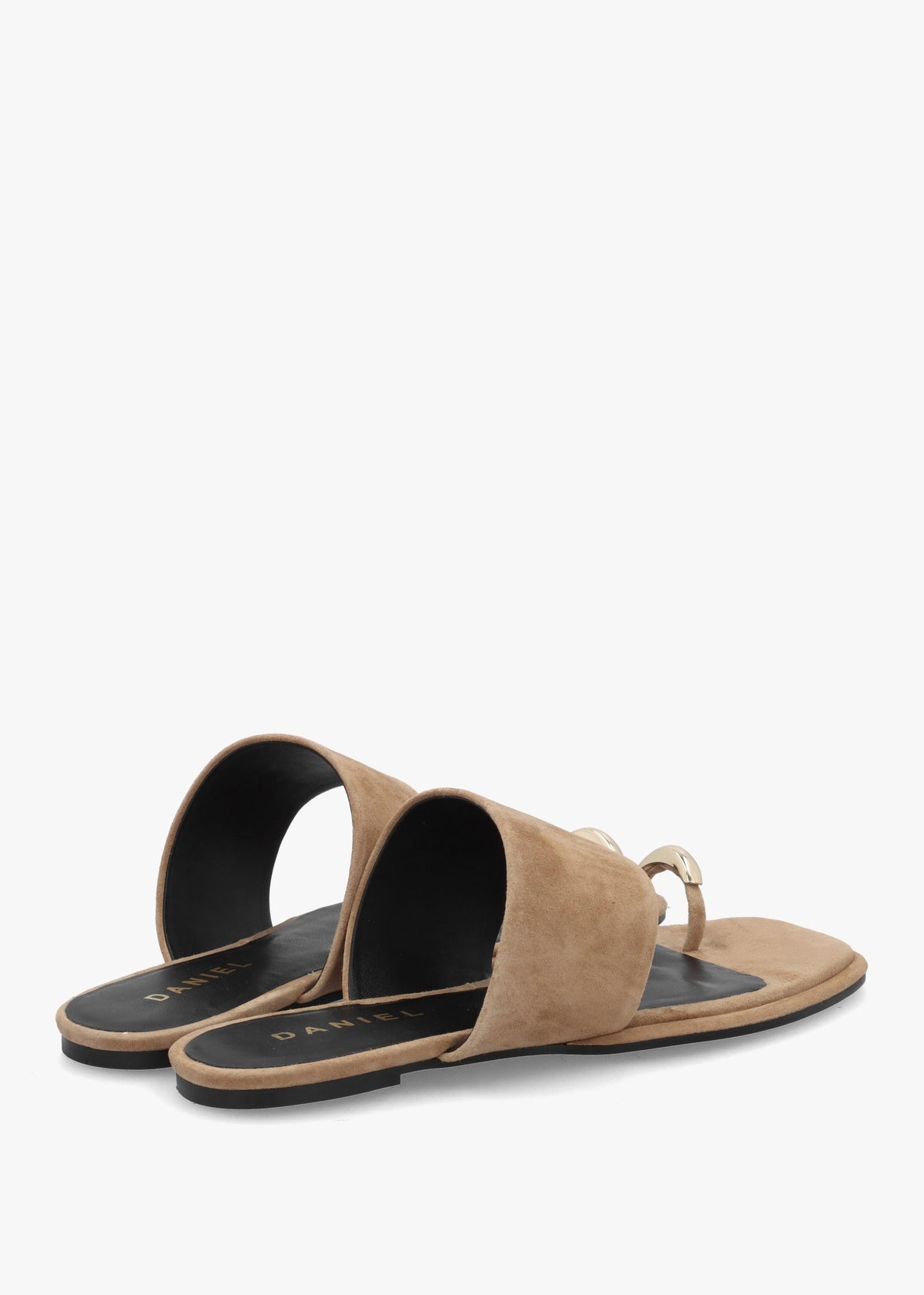 Eloop Beige Suede Ring Toe Post Flat Sandals
