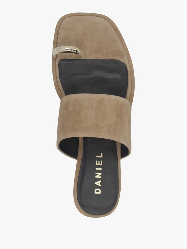 Eloop Beige Suede Ring Toe Post Flat Sandals